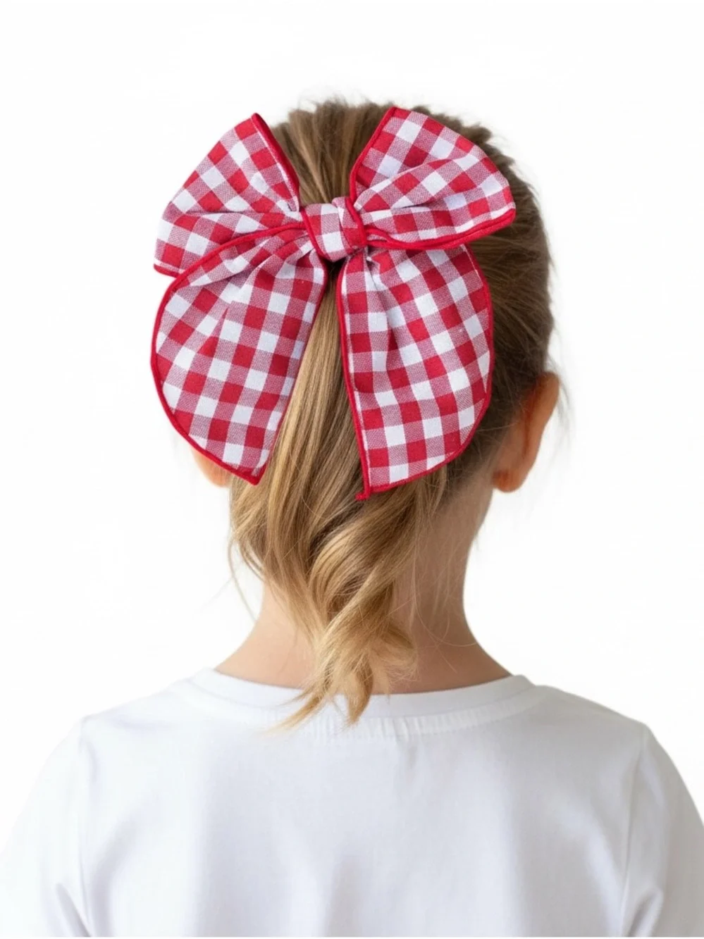 Girls Large Red Gingham Hair Bow - Kids Hair Accessory - Picture 3 of 7